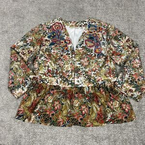 Soft Surroundings Jacket Blazer Medium Floral Embroidered Ariege Art To Wear